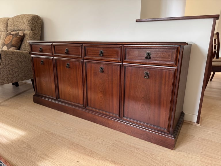 image for Mahogany side board storage cabinet with 4 cupboards drawers and side unit 