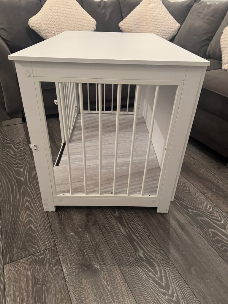 Large 100cm Dog Cage Crate White Wooden Sliding Barn Door Pen Puppy Enclosure Sideboard