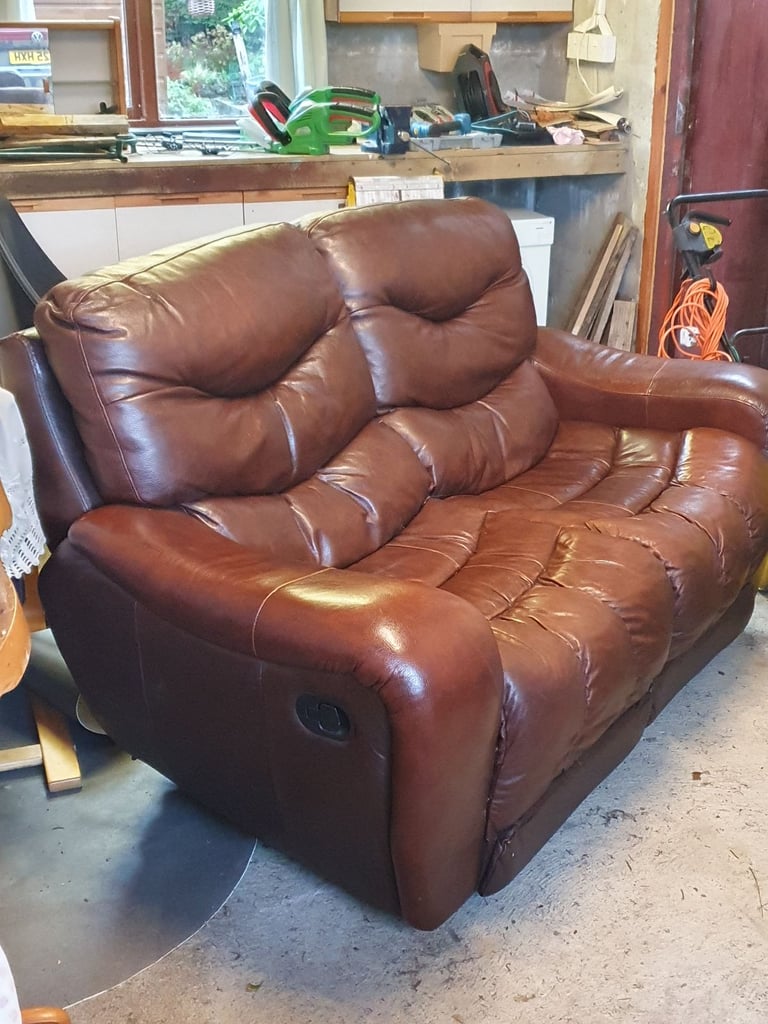 image for Reclining leather sofa and chair for sale