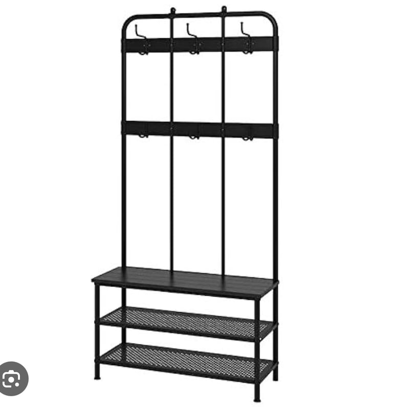 image for Black IKEA PINNIG metal coat stand with shoe shelves