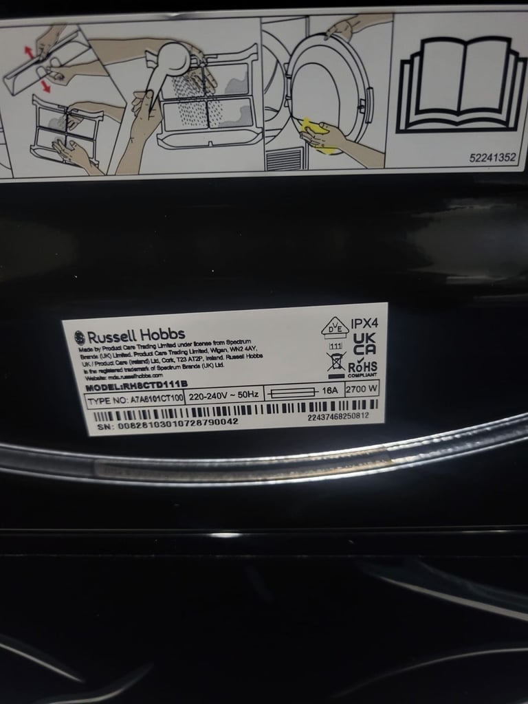 Russell Hobbs Freestanding Condenser Dryer Electric Tumble Dryer 15 Programmes 8kg Capacity 