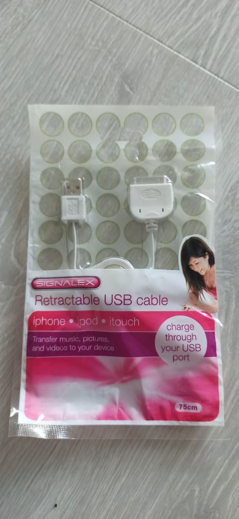 image for Retractable USB Cable [ For iPhone, iPod, iTouch ] by Signalex 75cm £5