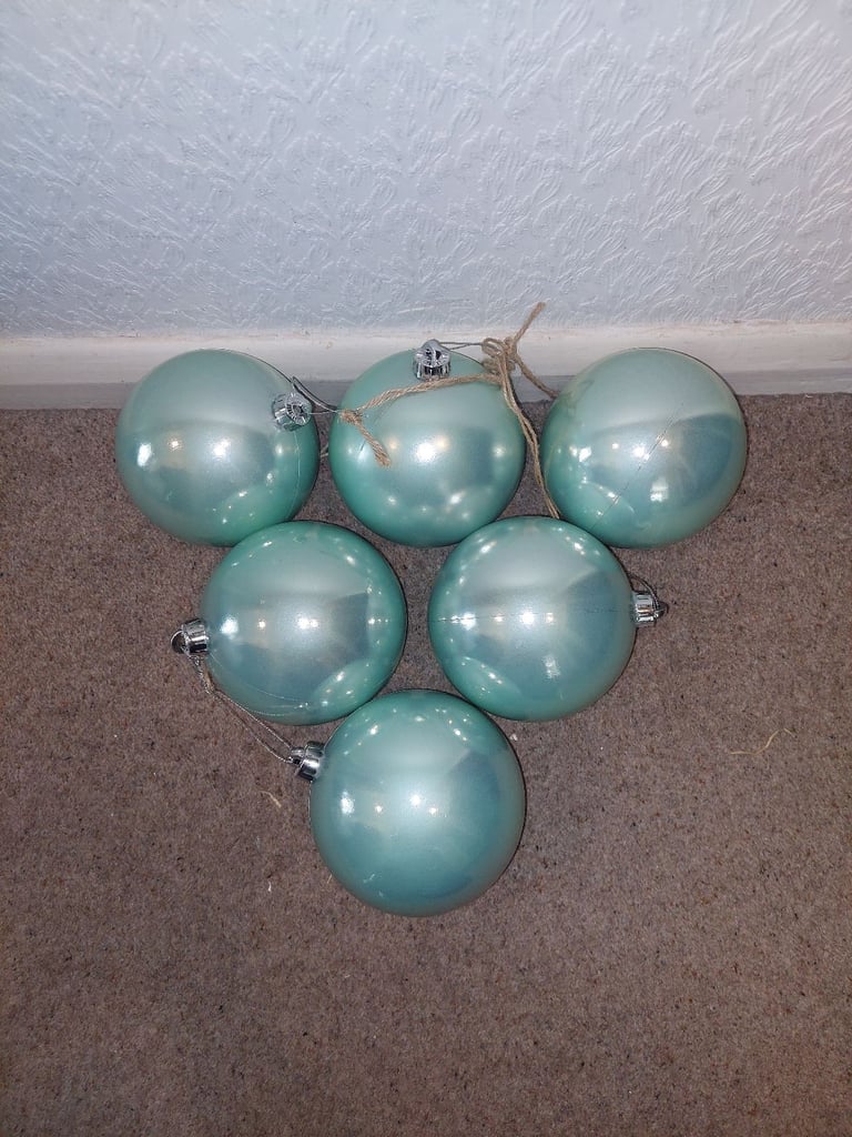 6 x Extra Large Christmas Tree BAUBLES in Sea Green Giant Decorations