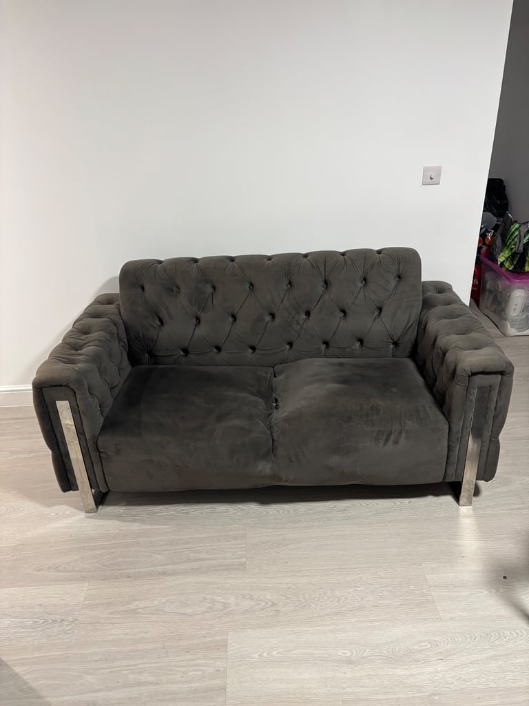 2X GREY CHESTERFIELD SOFAS, CAN DELIVER