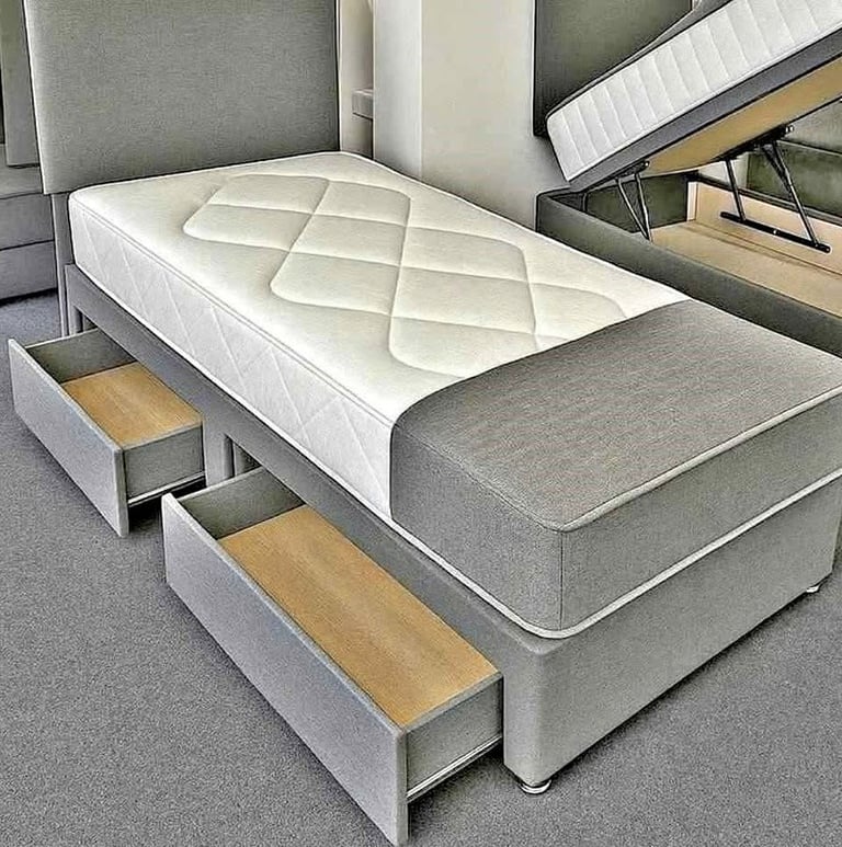 ]] Single Divan Bed – 3ft Size | Free Headboard and Mattress - Options 2 Drawers ]]