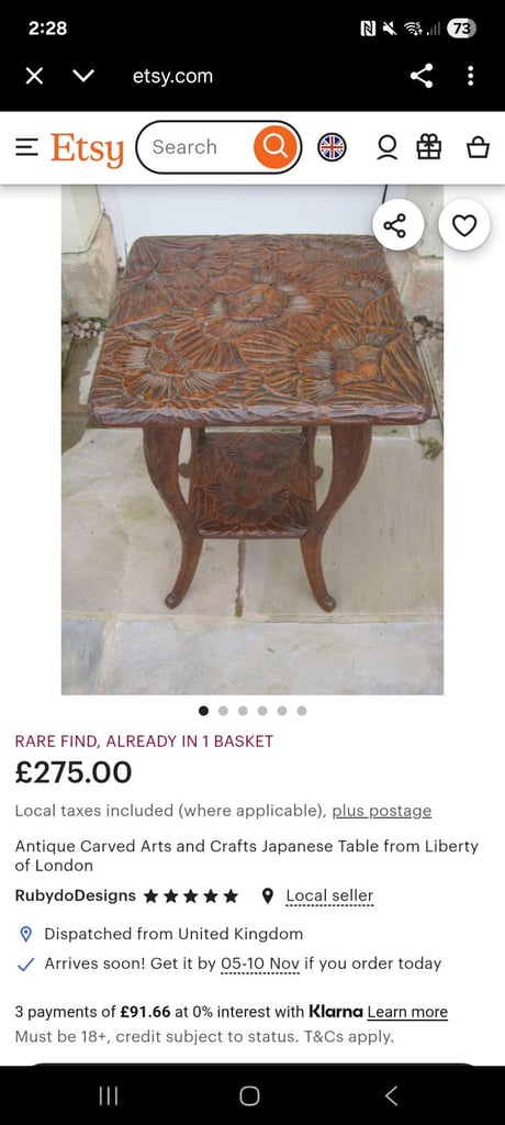  Antique Carved Arts and Crafts Japanese Table from Liberty of London