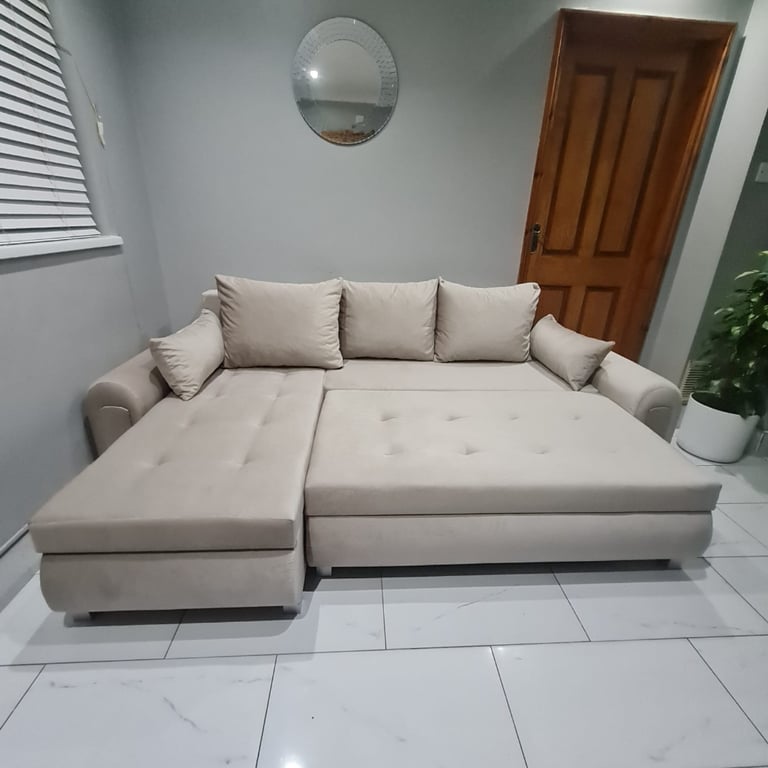 Beautiful Beige Universal Corner Sofa Bed with storage. | in East Ham