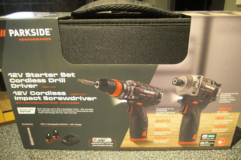 NEW 12v Cordless Drill Driver + Impact Driver + Charger & Batteries