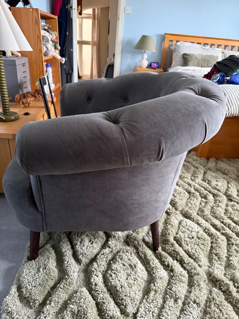 Gorgeous statement grey velvet armchair