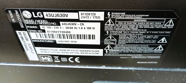 LG 43UJ630V 43 inch 4K Smart WiFi LED TV, in very good condition