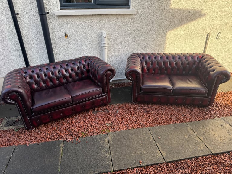image for LIKE NEW! Chesterfield Genuine Leather Sofas - (Matching pair 2+2)