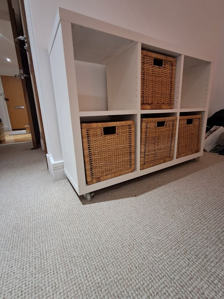 Wheeled x6 cubby storage unit white