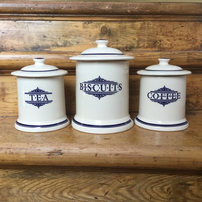 image for TEA AND COFFEE CADDIES AND BISCUIT BARREL