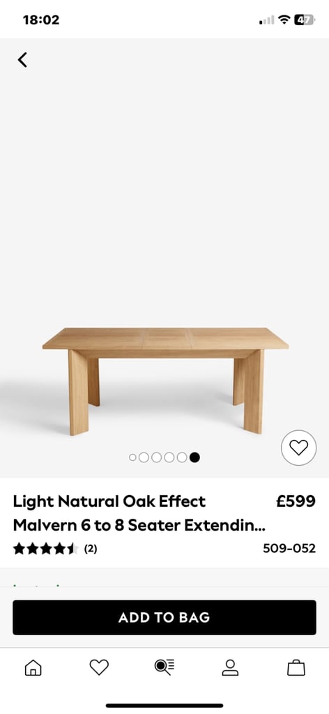 NEXT MALVERN OAK EFFECT 6/8 EXTENDING DINNING TABLE ( 2 MONTHS OLD ) 
