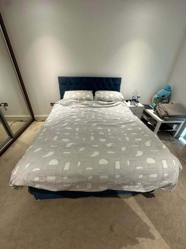 Blue Velvet Double Bed Frame with Storage Drawers