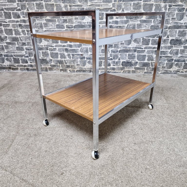 Vintage Chrome & Wood Effect Drinks Trolley on Castors