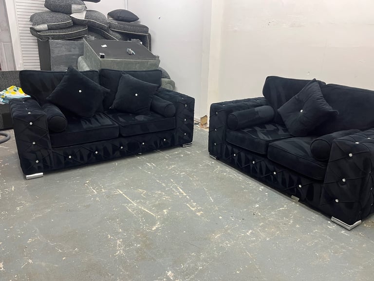 Black Plush Velvet 3&2 Set-Can Deliver