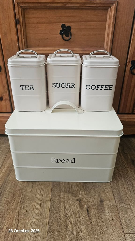 image for Bread bin with matching tea, coffee and sugar canisters. 