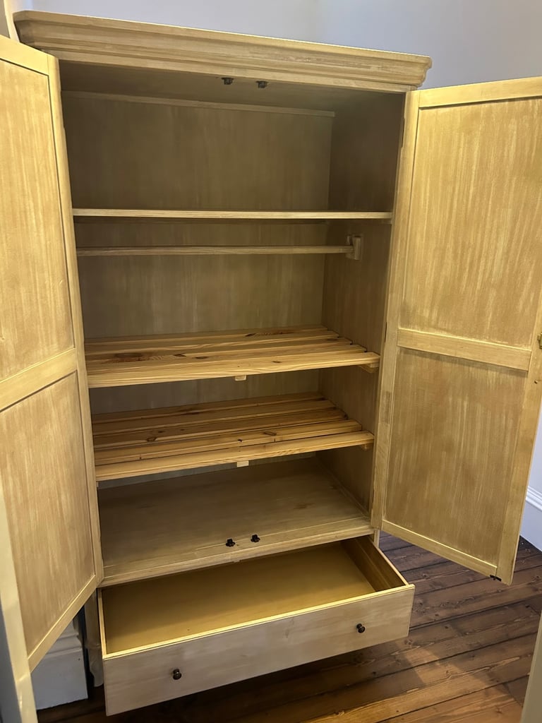 Large French-style Double Wardrobe – Two-Piece | Solid Wood | Distressed Finish