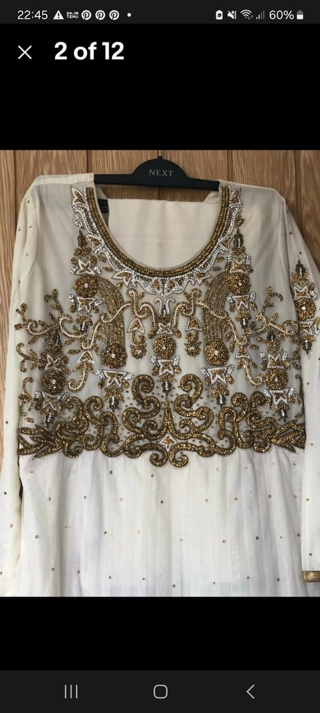 Pakistani Indian Party Dress Excellent Condition Cream With Gold Dimonds