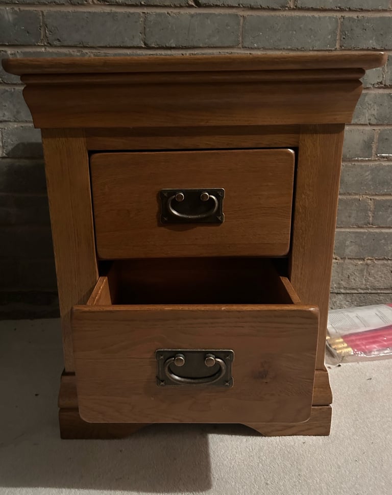 Solid Oak Bed Side Table with Drawers