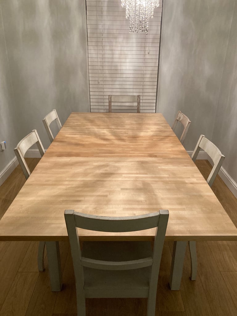IKEA extendable solid wood dining table with 6 chairs 