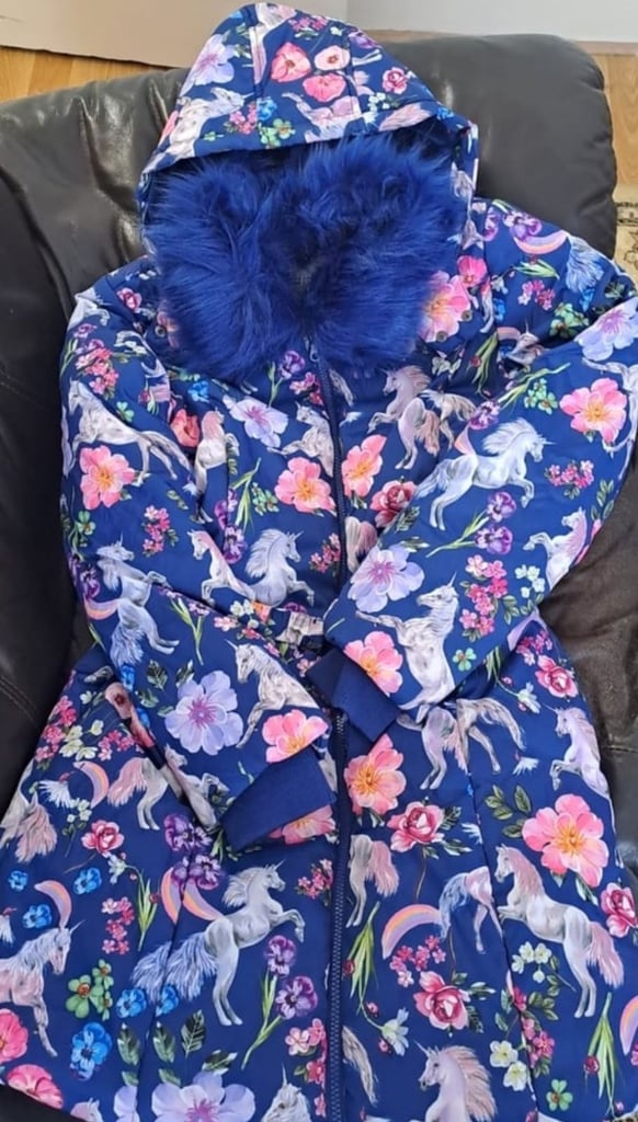 Monsoon Floral Unicorn - Shower resistant coat with Hoodie