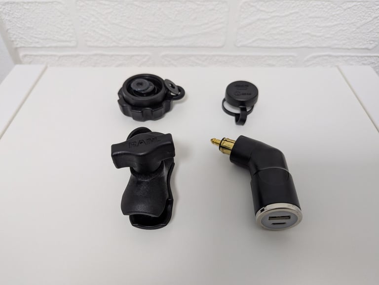 NEW RAM Mount Arm with Security Knob + RAM to Quad Lock Adapter & Motorcycle 2x DIN USB-A/C Charger