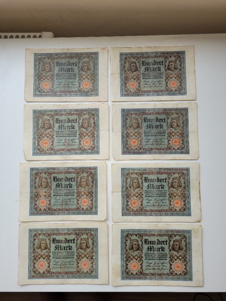Lot of 8pcs. Antique 1920s Weimar Republic Hundert Mark All for £15