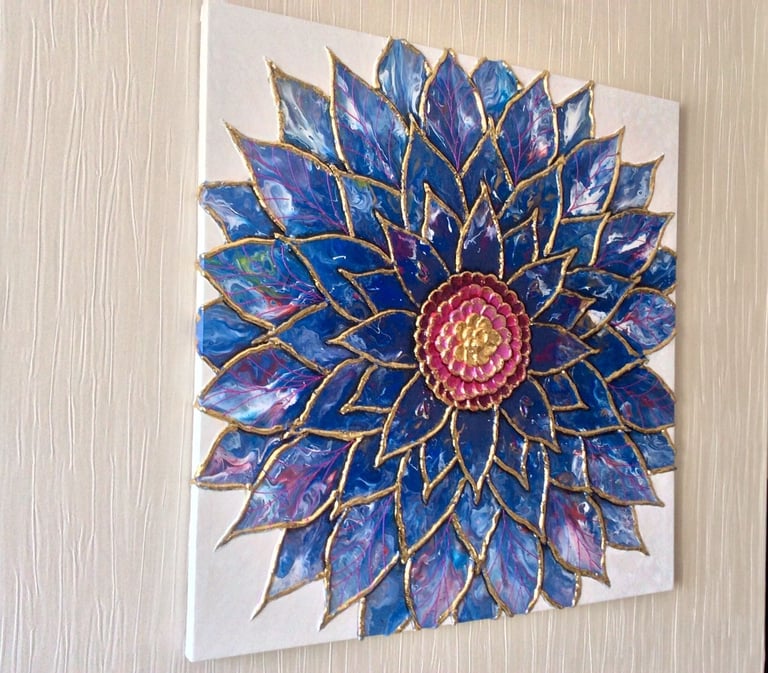 Large original acrylic painting,  abstract textured floral artwork 