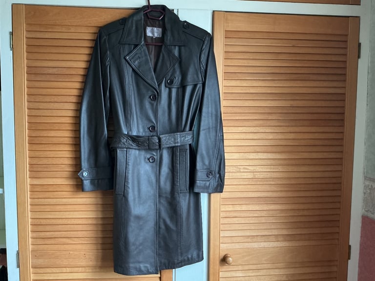 image for John Lewis  ladies brown leather coat.