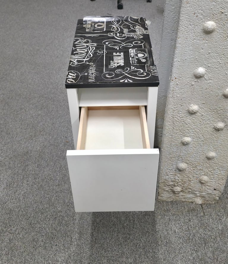 White Nightstand / Side Table with Decorative Top