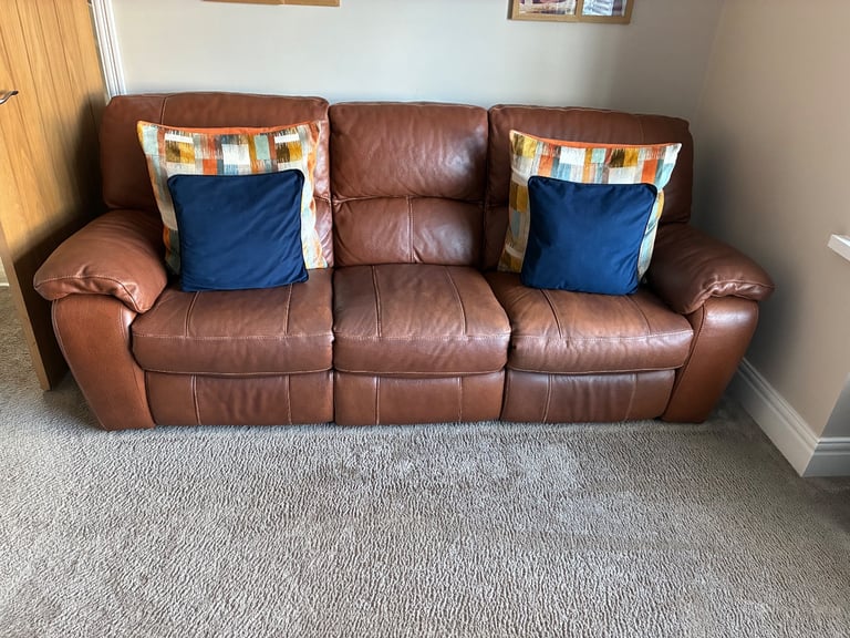 image for Brown leather sofa and chair
