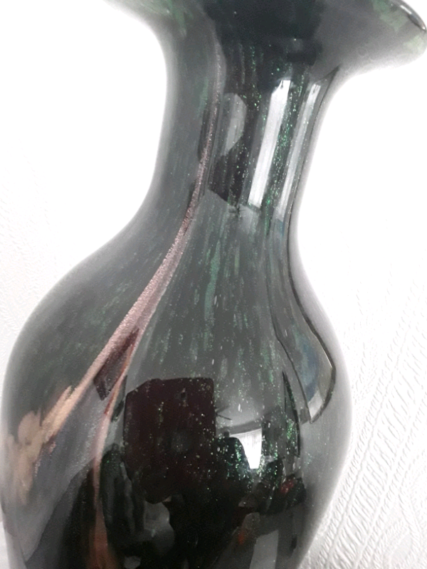 Table vase 16.5 inch high. Black with green,gold & purple sparkly design