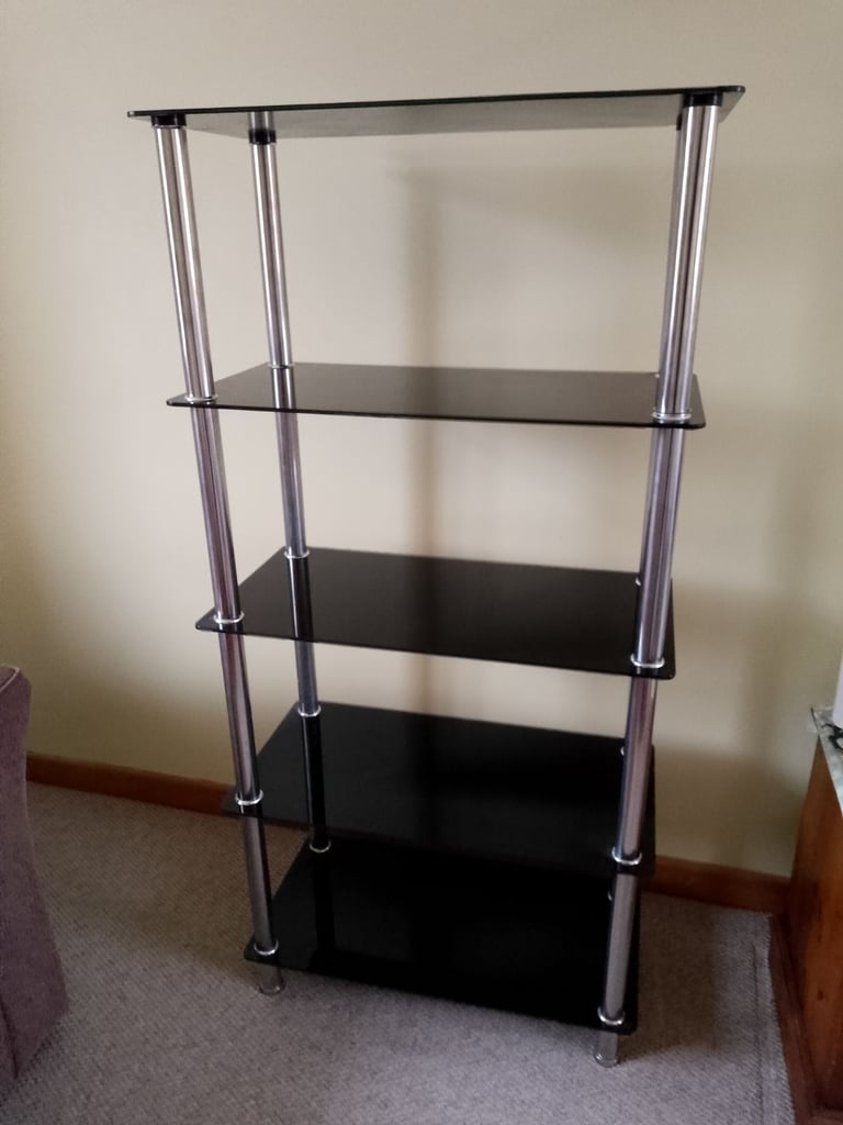 Shelving unit 5 shelf black hardened glass 