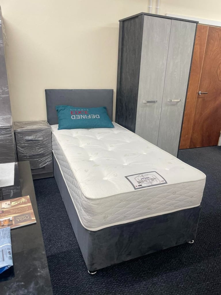 image for Today Delivery ~~ Single DIVAN Bed With Headboard & Mattress Brand New ~ C O D 
