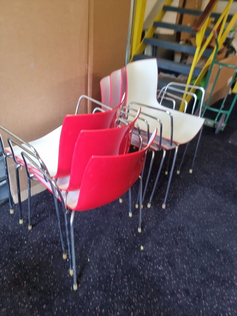 Set of 7 Easywipe Canteen / Cafe Stacking Chairs Good Quality 