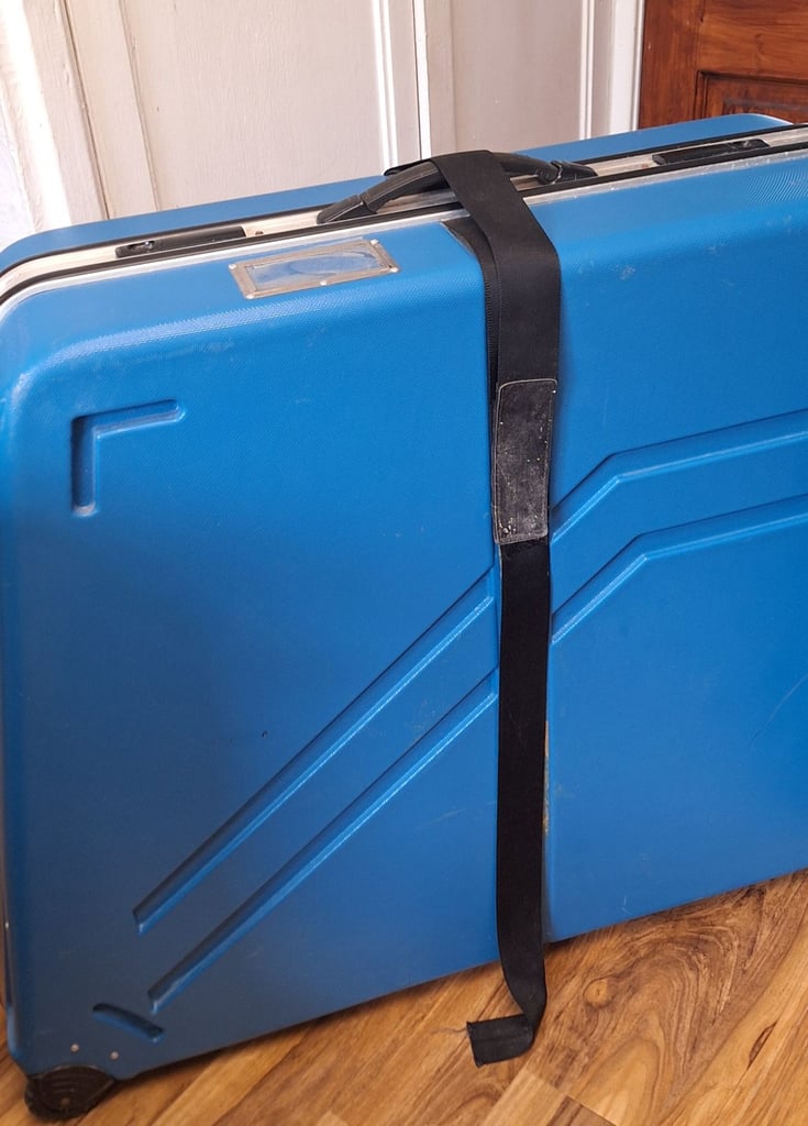 Hard wheeled case for transporting a bicycle eg to take on a plane journey. 