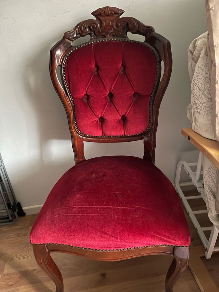 image for Antique Victorian wooden chair with red velvet