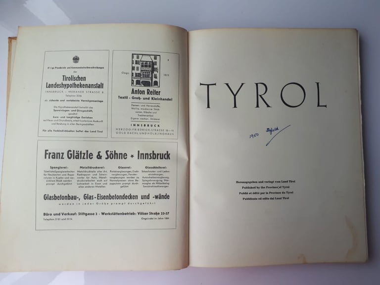 Tyrol. Franz Gschnitzer, Very rare book about Alps in Austria from 1950 Österreich 