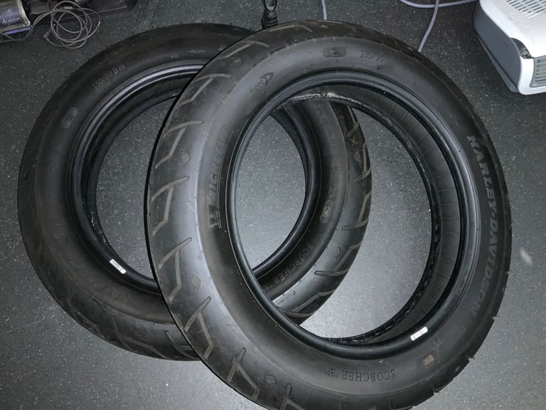 Two Harley Davidson tyres 