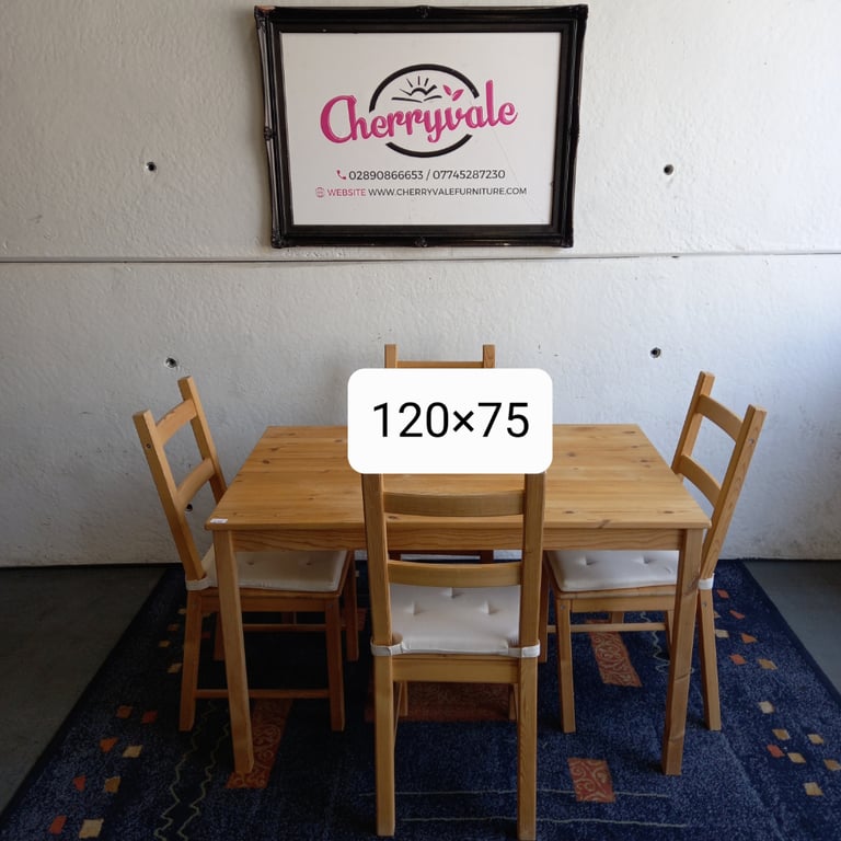 Lovely wooden dining table with 4 chairs 120×75 ref:11769 £55.00