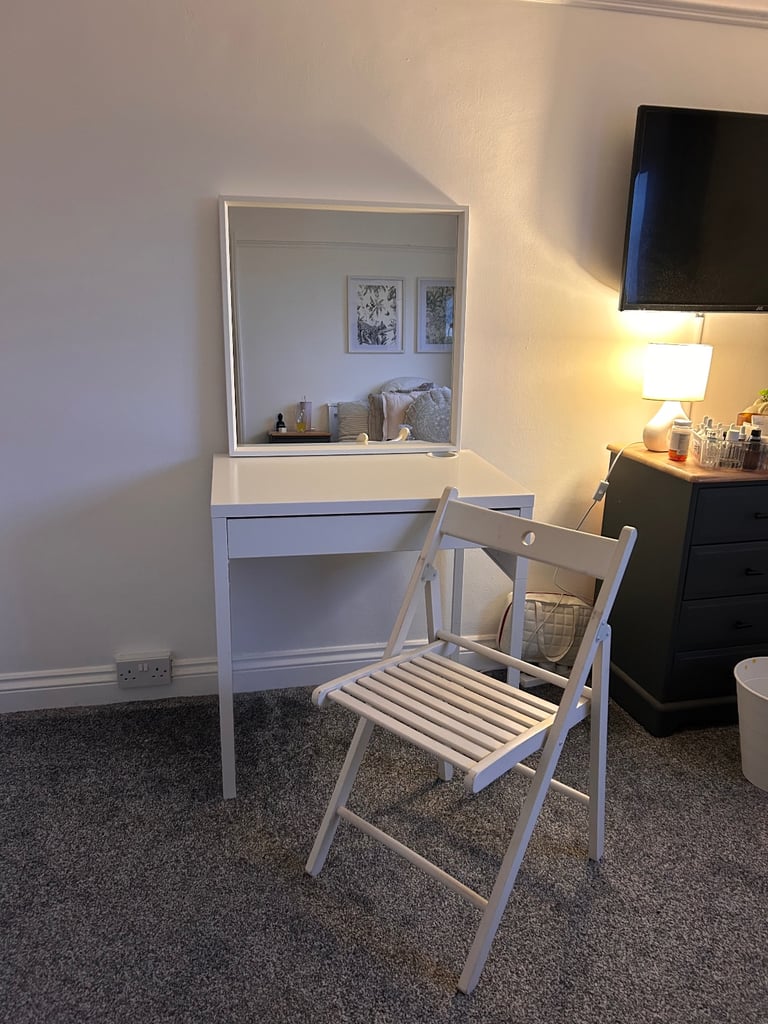 image for IKEA desk, mirror and chair