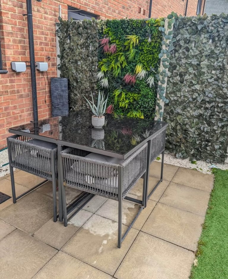 image for 4-Seater Rope Effect Garden Dining Set with Glass Table