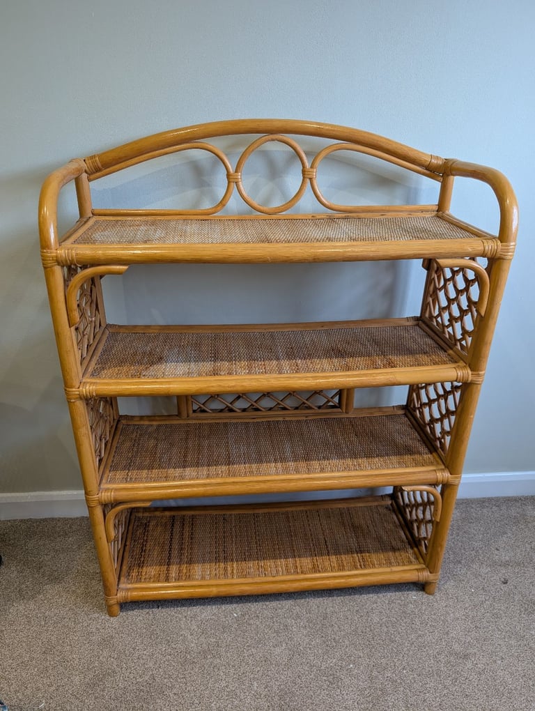 Vintage retro Bamboo rattan shelving unit 