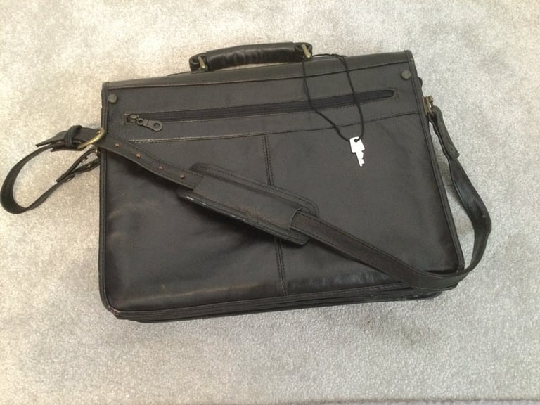 Cheney Vintage dark brown leather, traditional brass-lock briefcase
