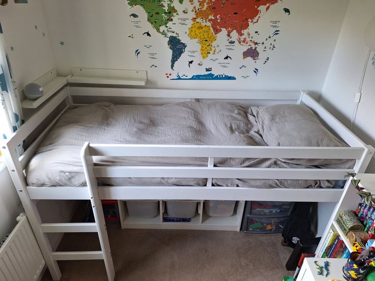Mid sleeper shorty child bed frame white with kids mattress
