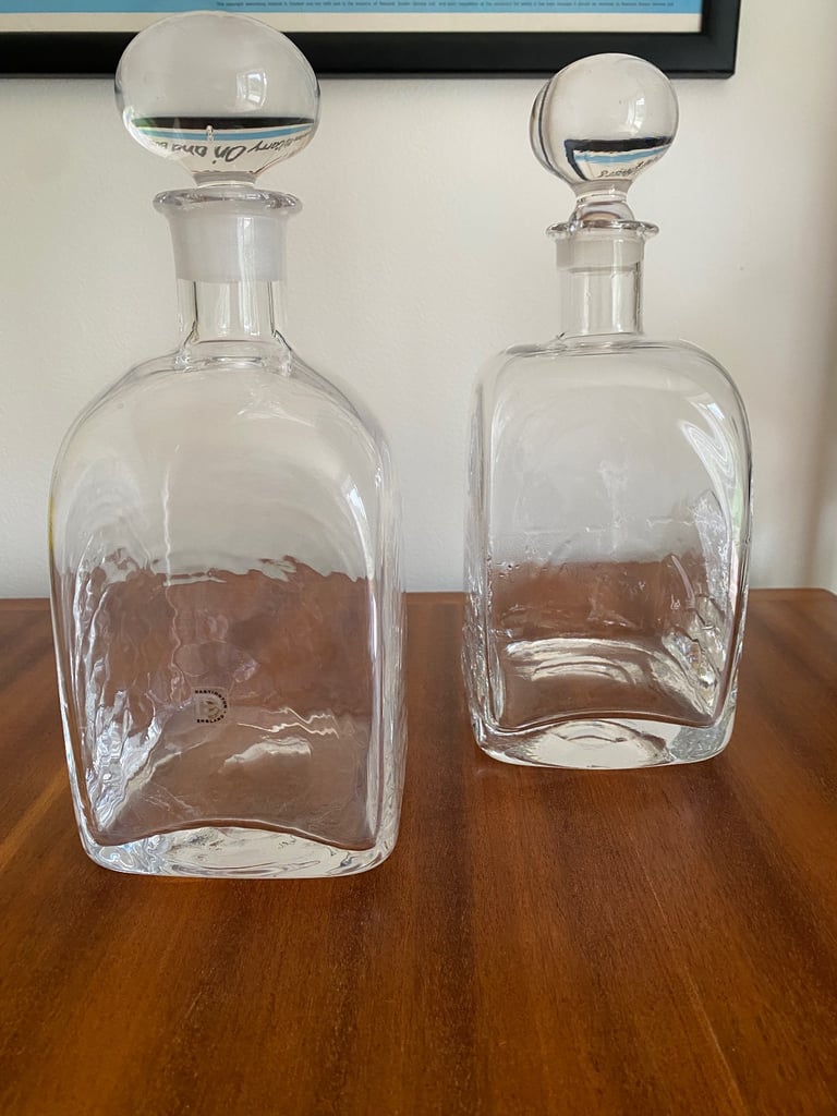 Two Large Dartington Handblown Glass Decanters 