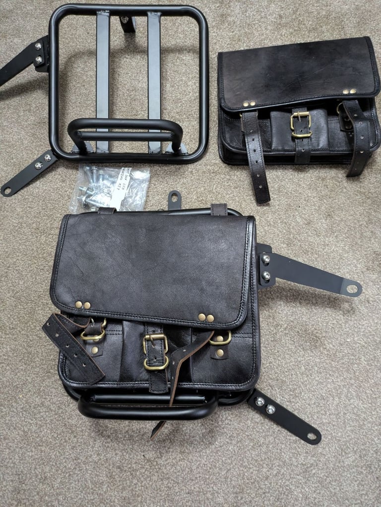 Royal Enfield luggage racks with leather panniers 