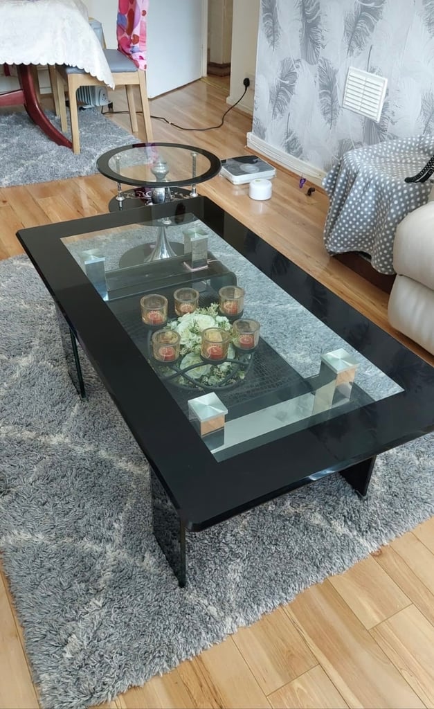 Glass rectangle Black living room table